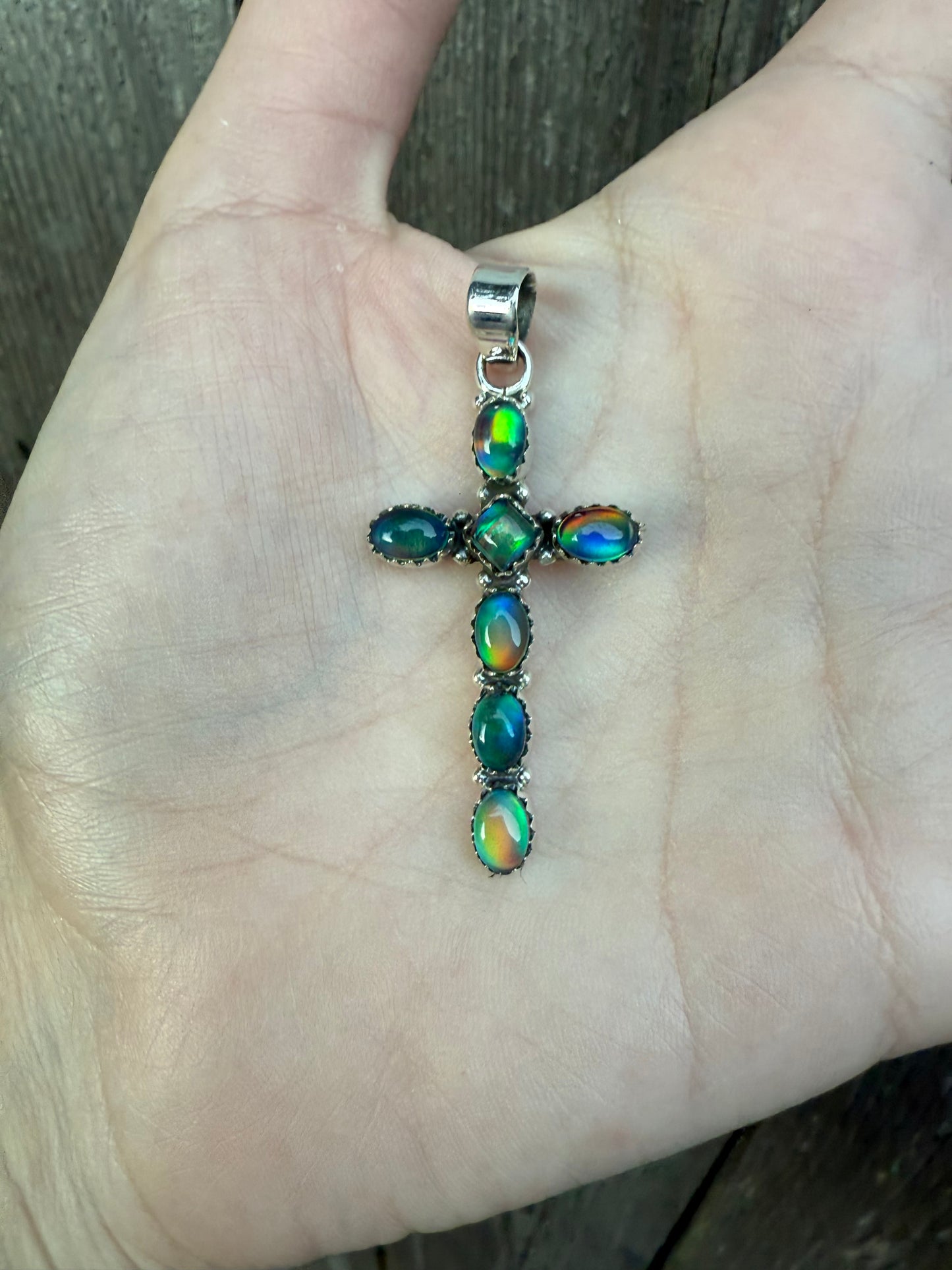 Balloon Opal Cross Sterling Silver 925 Pendant