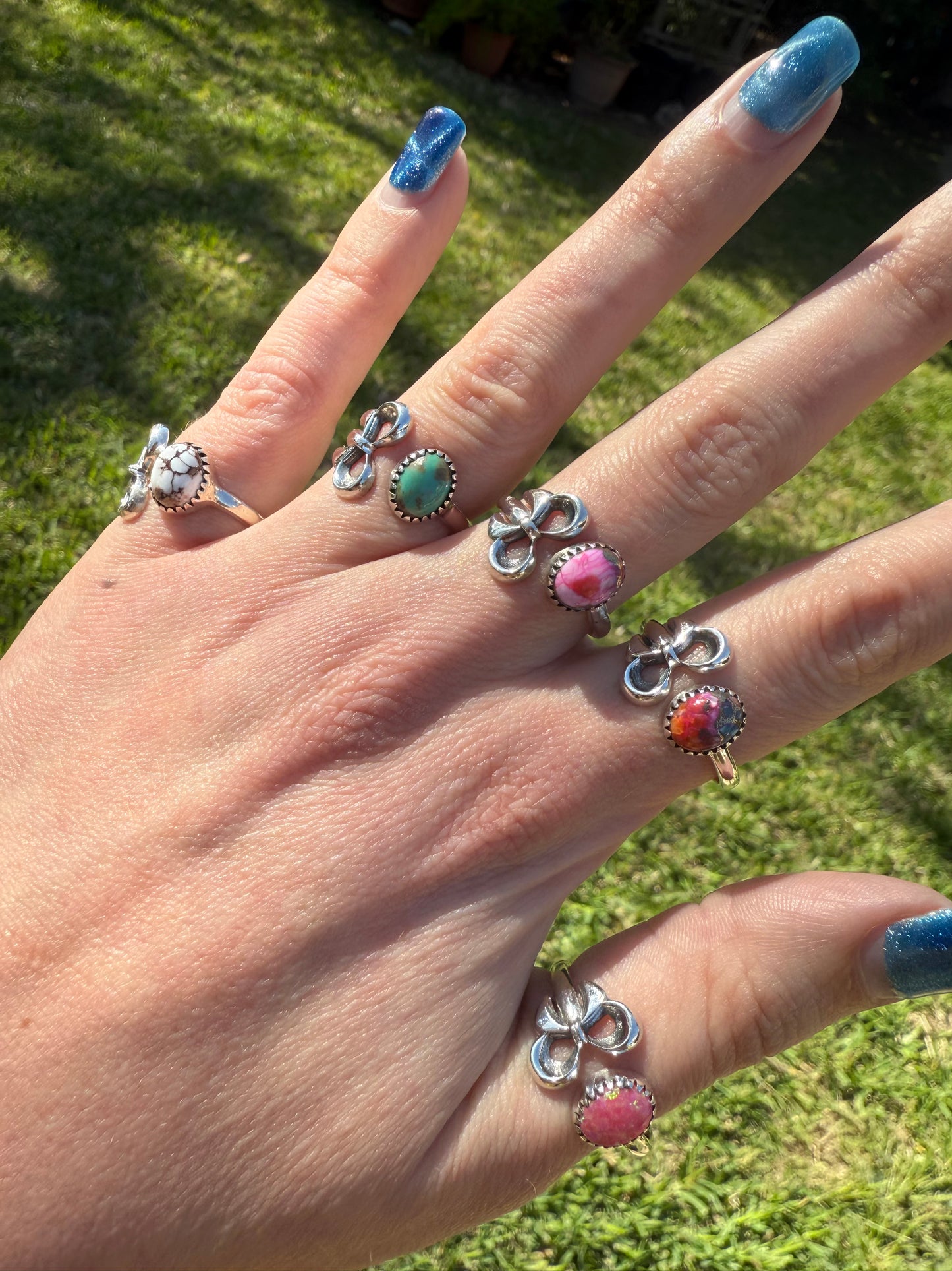 Bow Floater With Gemstone Sterling Silver Rings