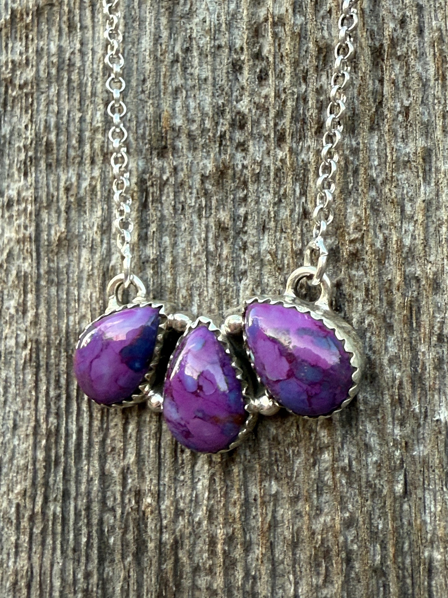 Purple Mojave Gemstone Teardrop Pendant Sterling Silver 925 Sterling Silver Necklace