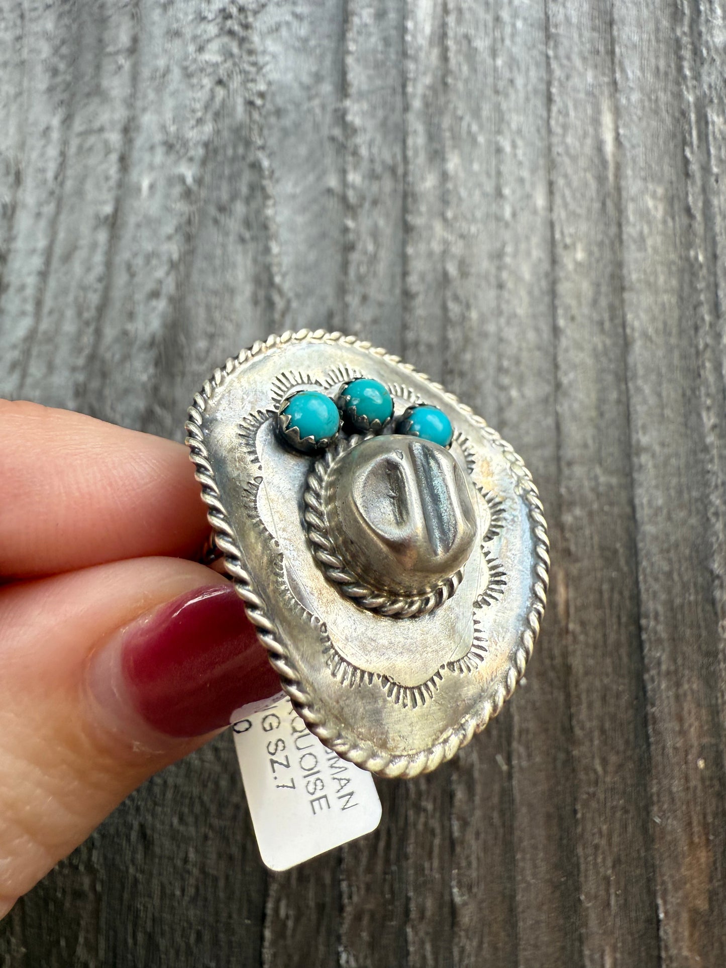 Navajo Turquoise Cowboy Hat By Bobby Platero Sterling Silver Pendant and Ring