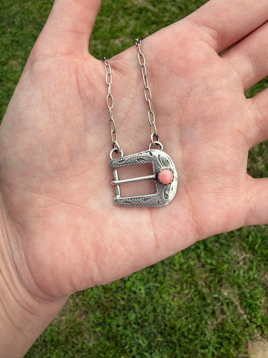 Navajo Pink Conch Sterling Silver Belt Buckle Necklace
