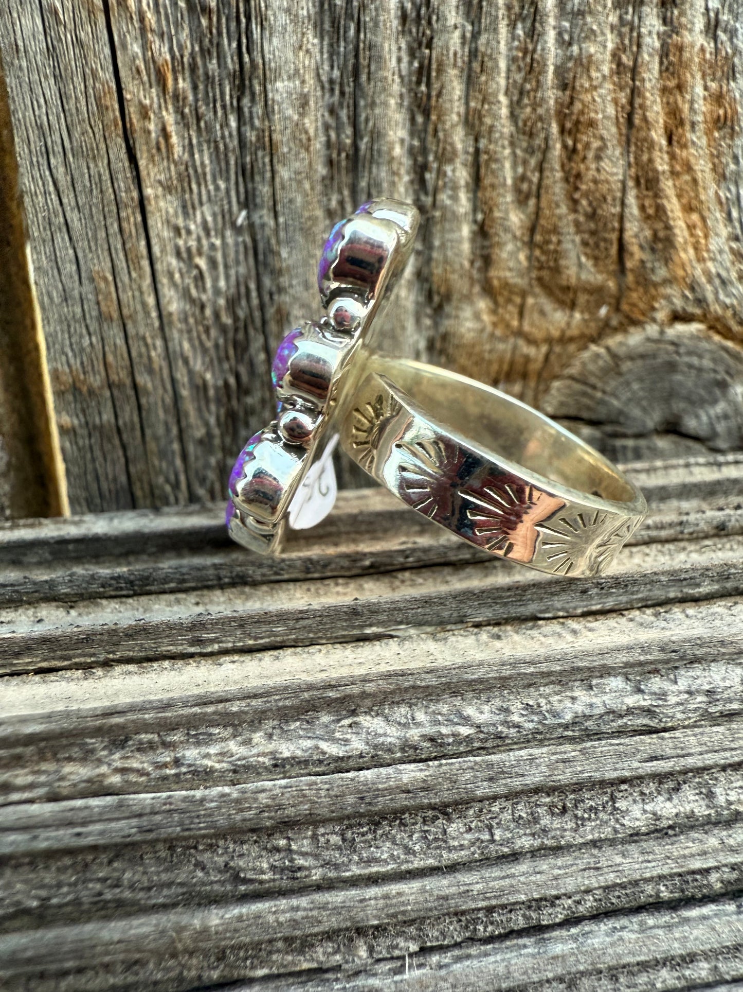 Purple Fire Opal Starburst Sterling Silver 925 Ring