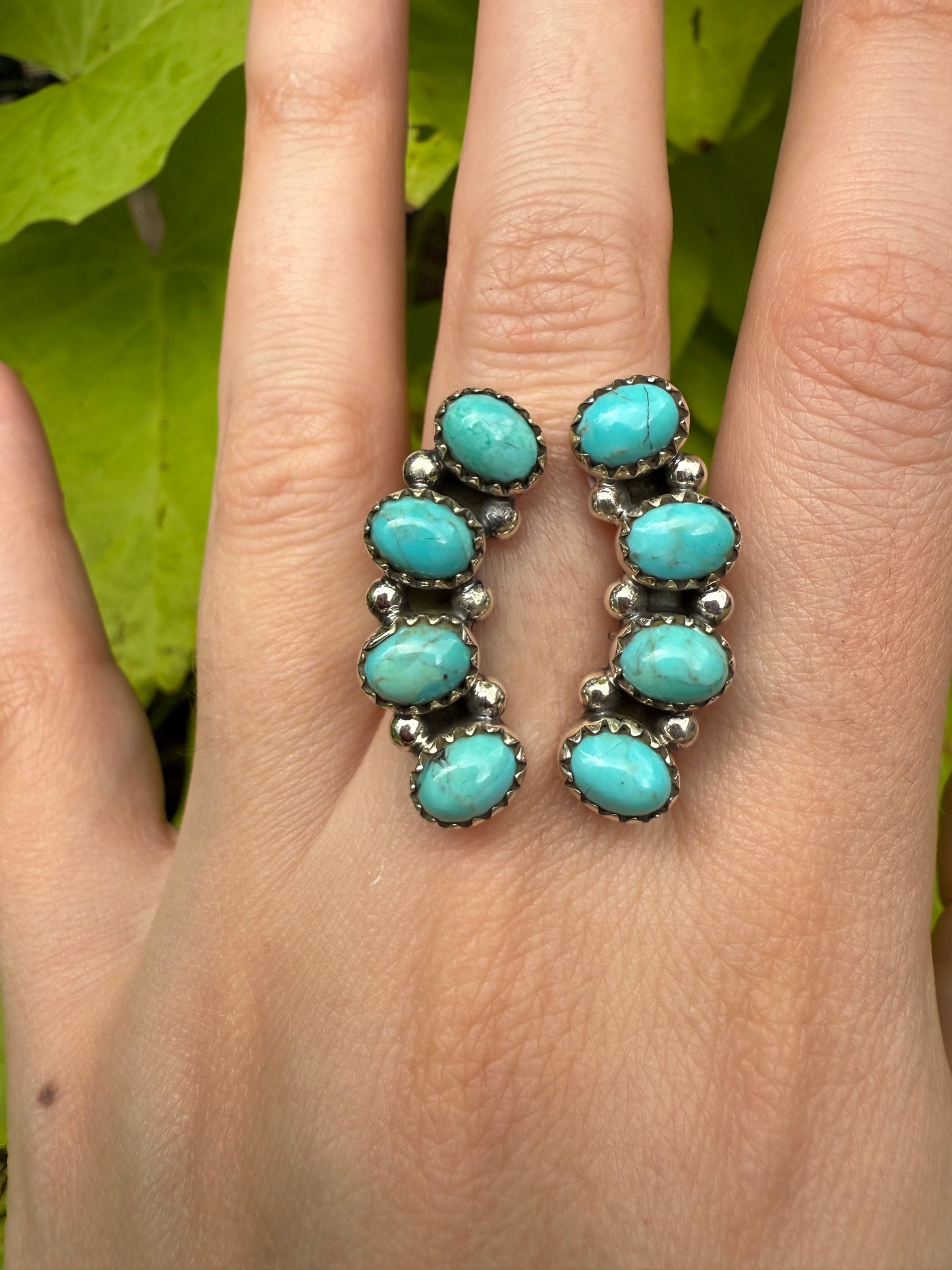 Kingman Turquoise Statement Sterling Silver Floater Ring Size 7-8