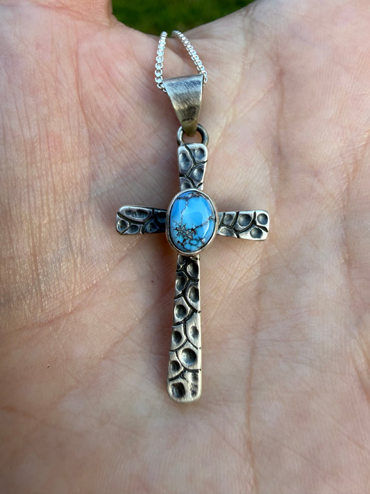 Navajo Golden Hills Turquoise Cross Sterling Silver Cross Necklace