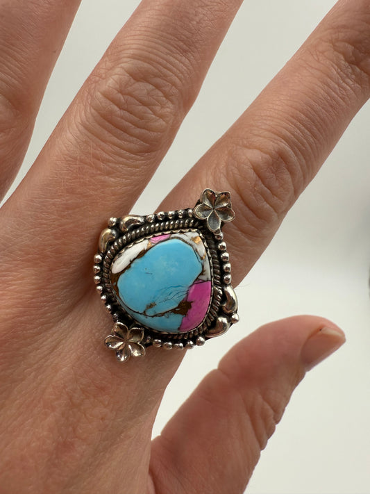 Cotton Candy Turquoise Sterling Silver Adjustable Ring