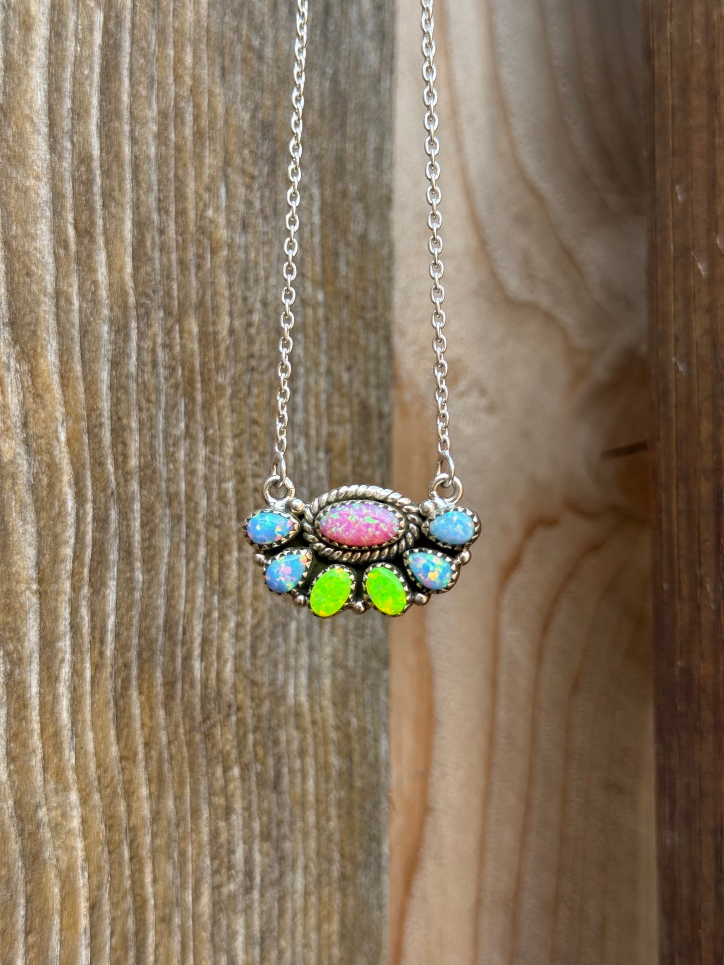 Fire Opal Half Flower Elegant Sterling Silver 925 Necklace