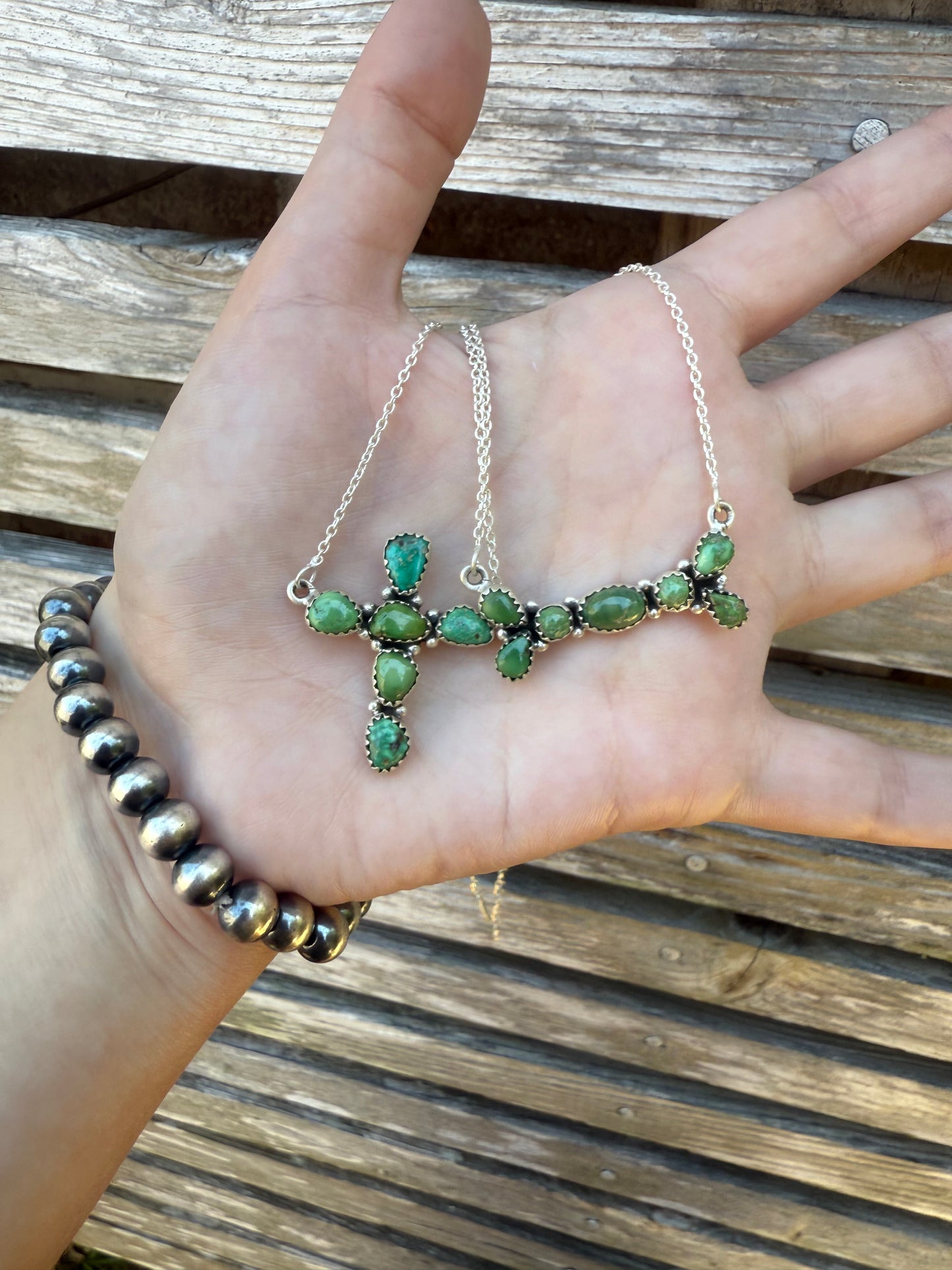 Emerald Valley Turquoise Cross and Bar Sterling Silver Necklace