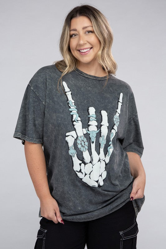 Plus Skeleton Rock Hand Sign Graphic Top