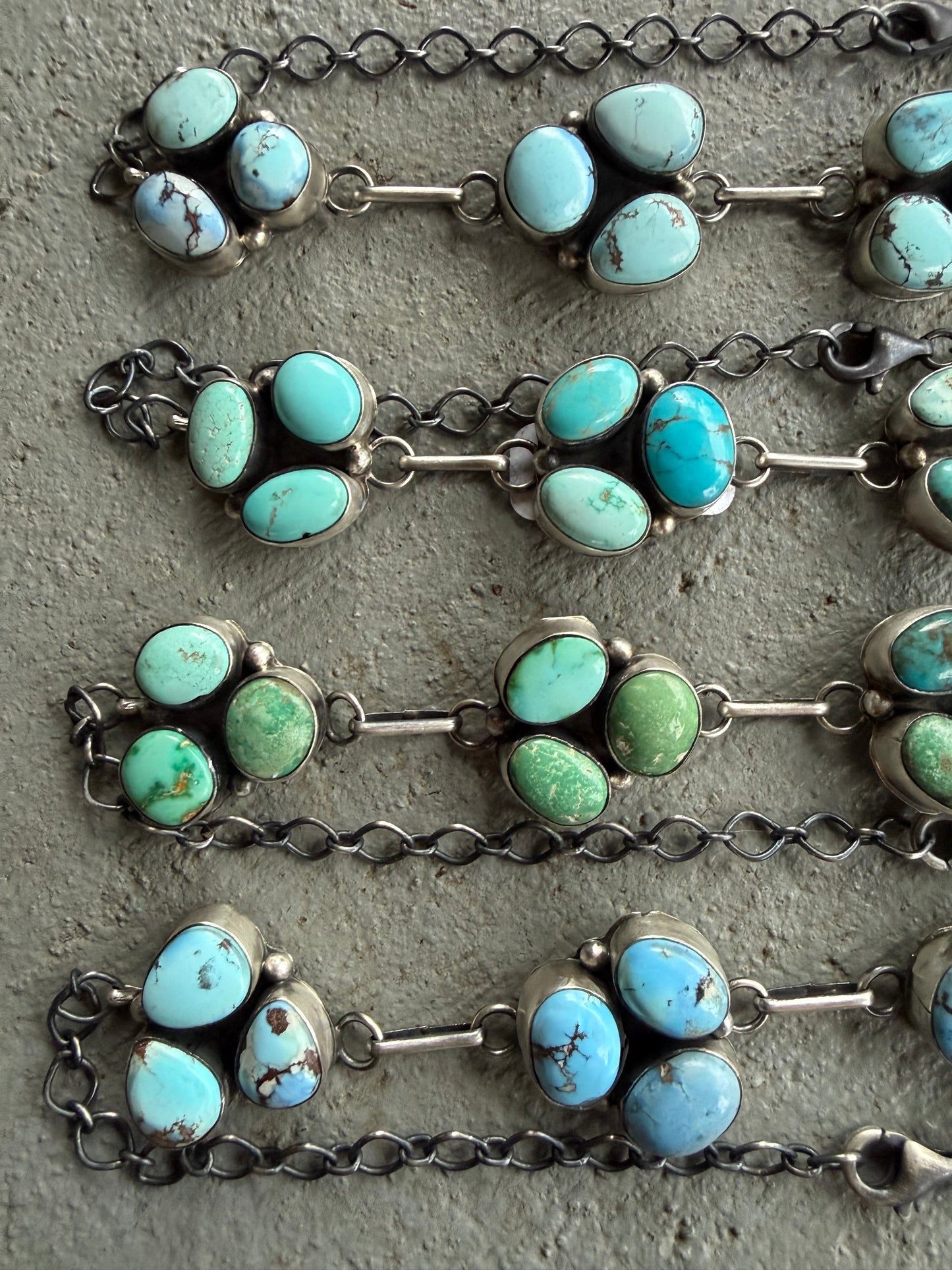 Navajo Turquoise Triple Cluster Choker Sterling Silver Necklace By Scott Skeets