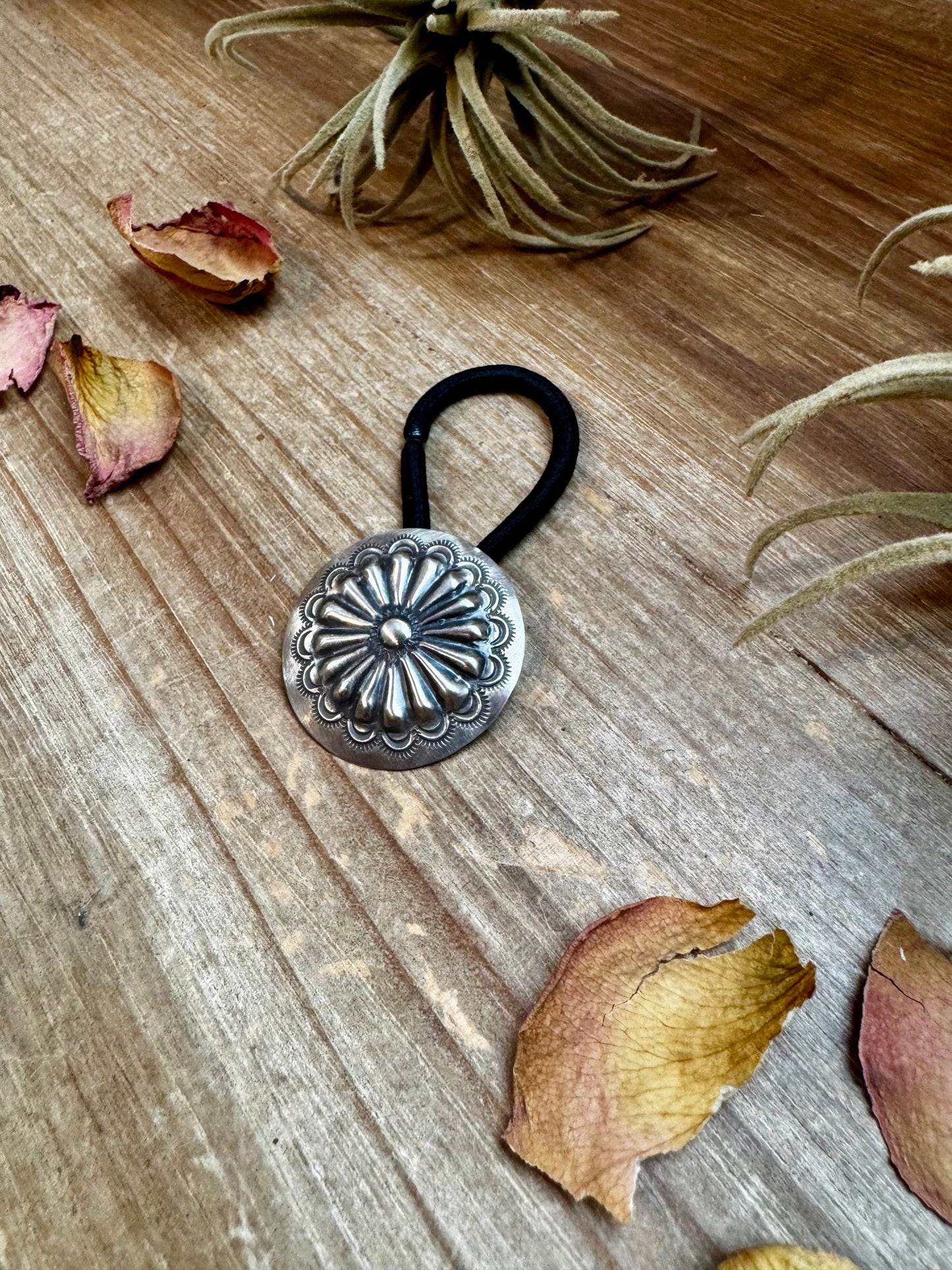 Sterling Silver Hair Tie – Stamped Concho Detail