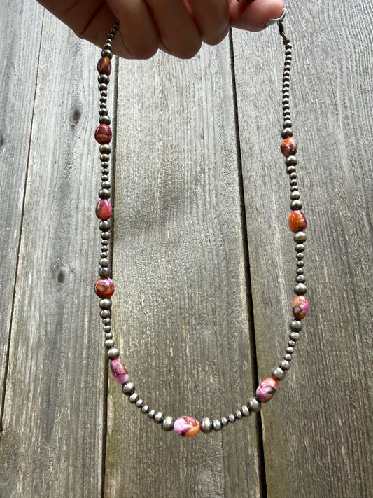Pink Dahlia Desert Pearl Sterling Silver Necklace