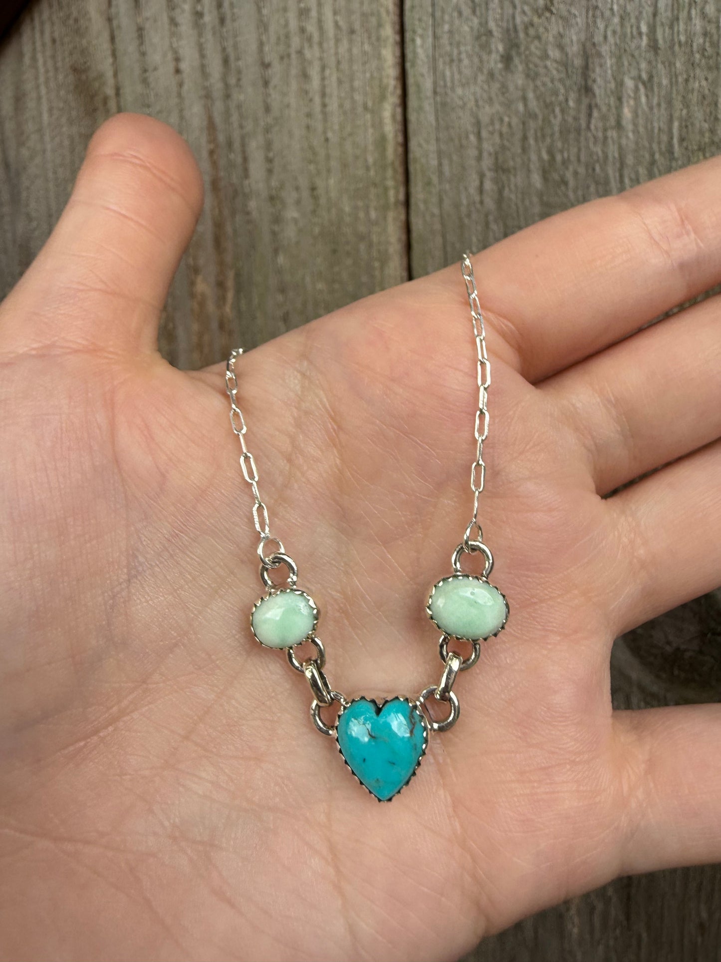 White Water Turquoise and Paloma Heart Paperclip Chain Necklace