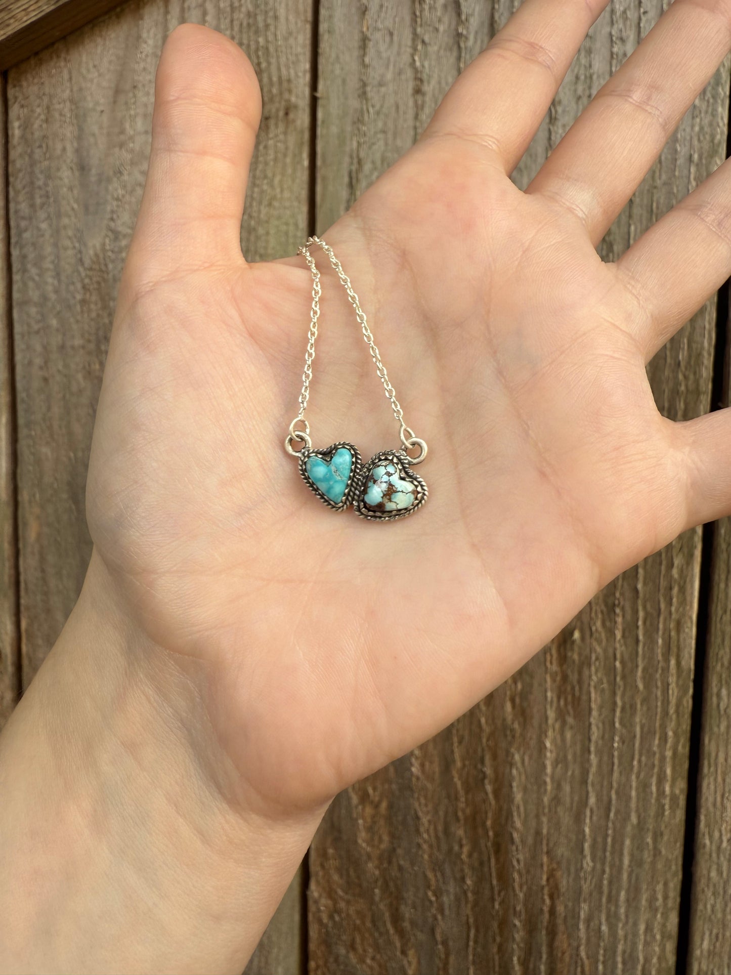 Whitewater and Golden Hills Doubke Heart Sterling Silver Necklace