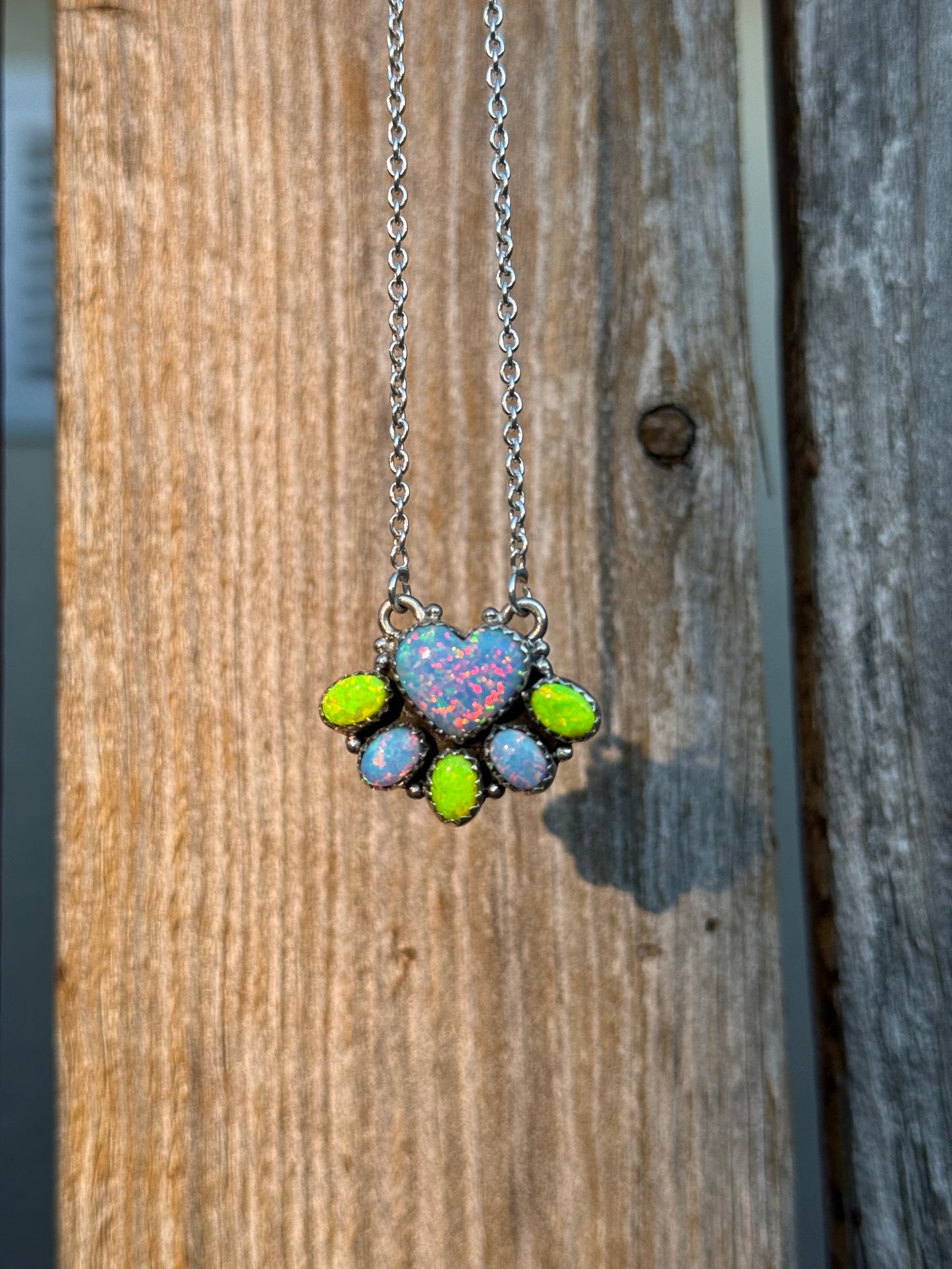 Neon Yellow Balloon Opal Heart Pendant Necklace with 925 Sterling Silver