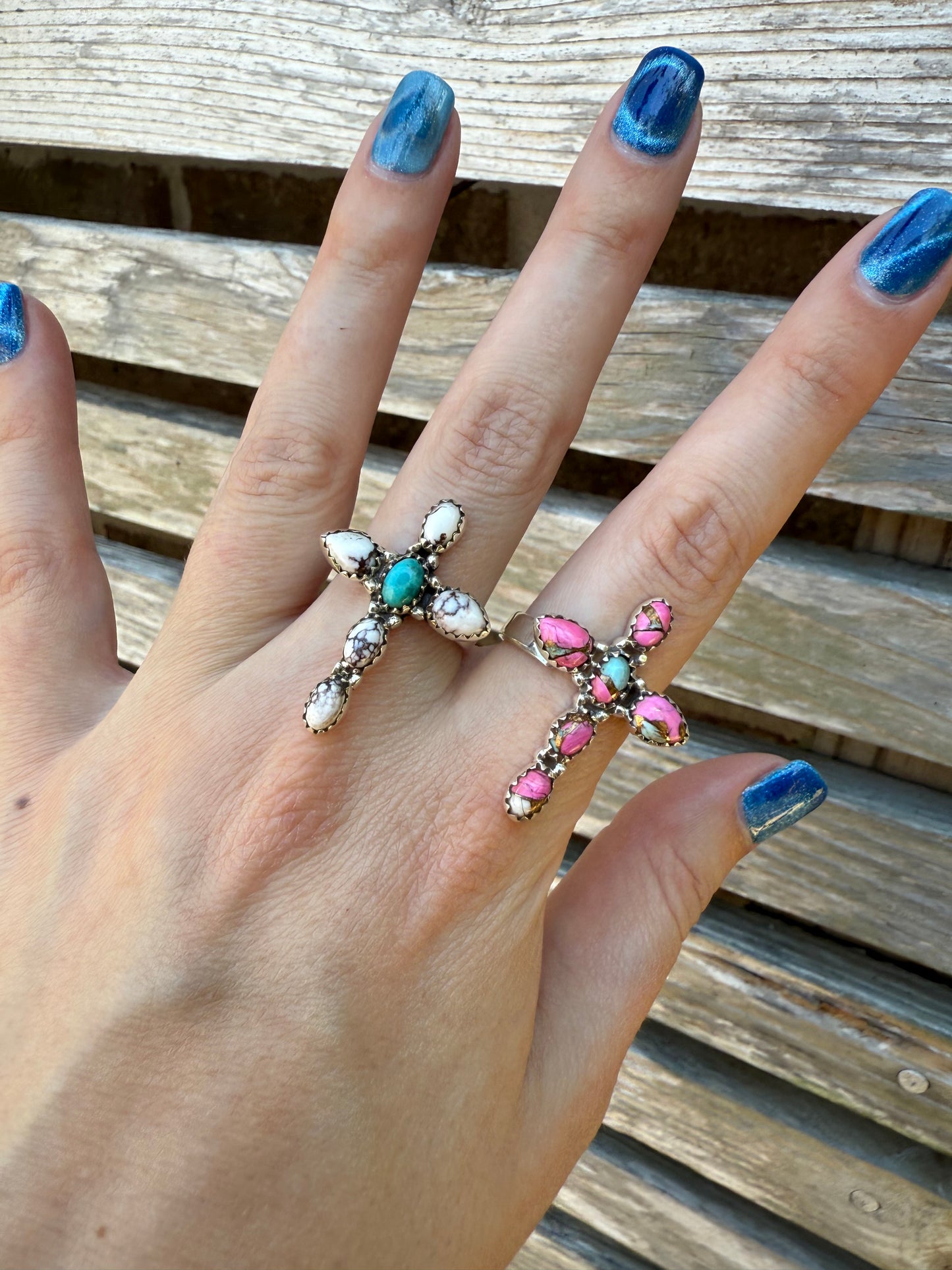 Cross Turquoise Sterling Silver 925 Adjustable Rings