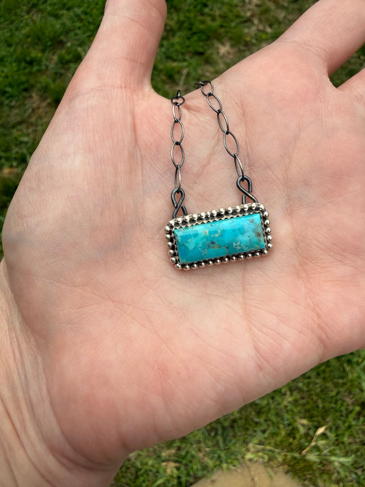Kingman Turquoise Bar Sterling Silver Necklace * Non native