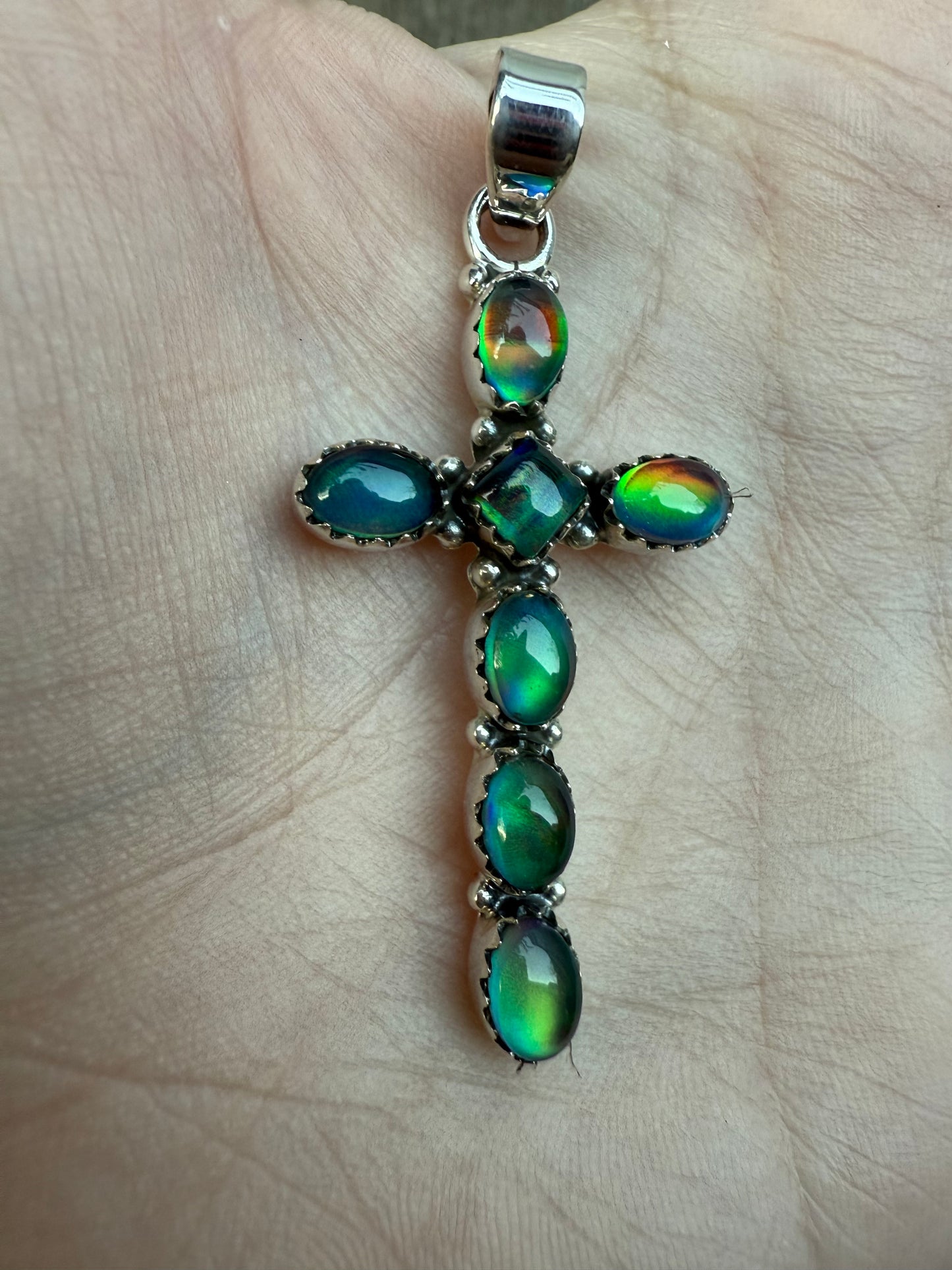 Balloon Opal Cross Sterling Silver 925 Pendant