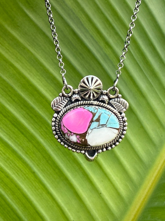 Sterling Silver 925 Cotton Candy Turquoise Necklace with Silver Accents