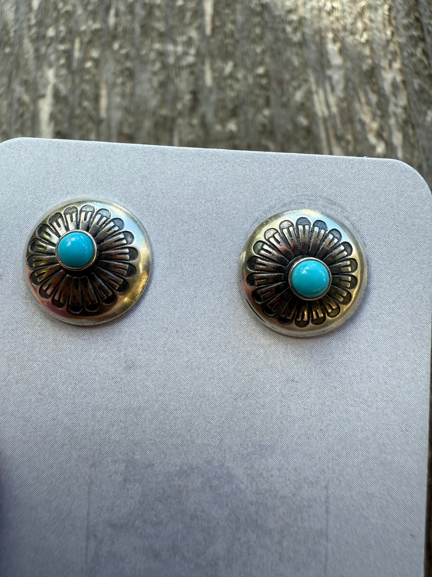 Navajo Concho Style Turquoise Sterling Silver Stud Earrings