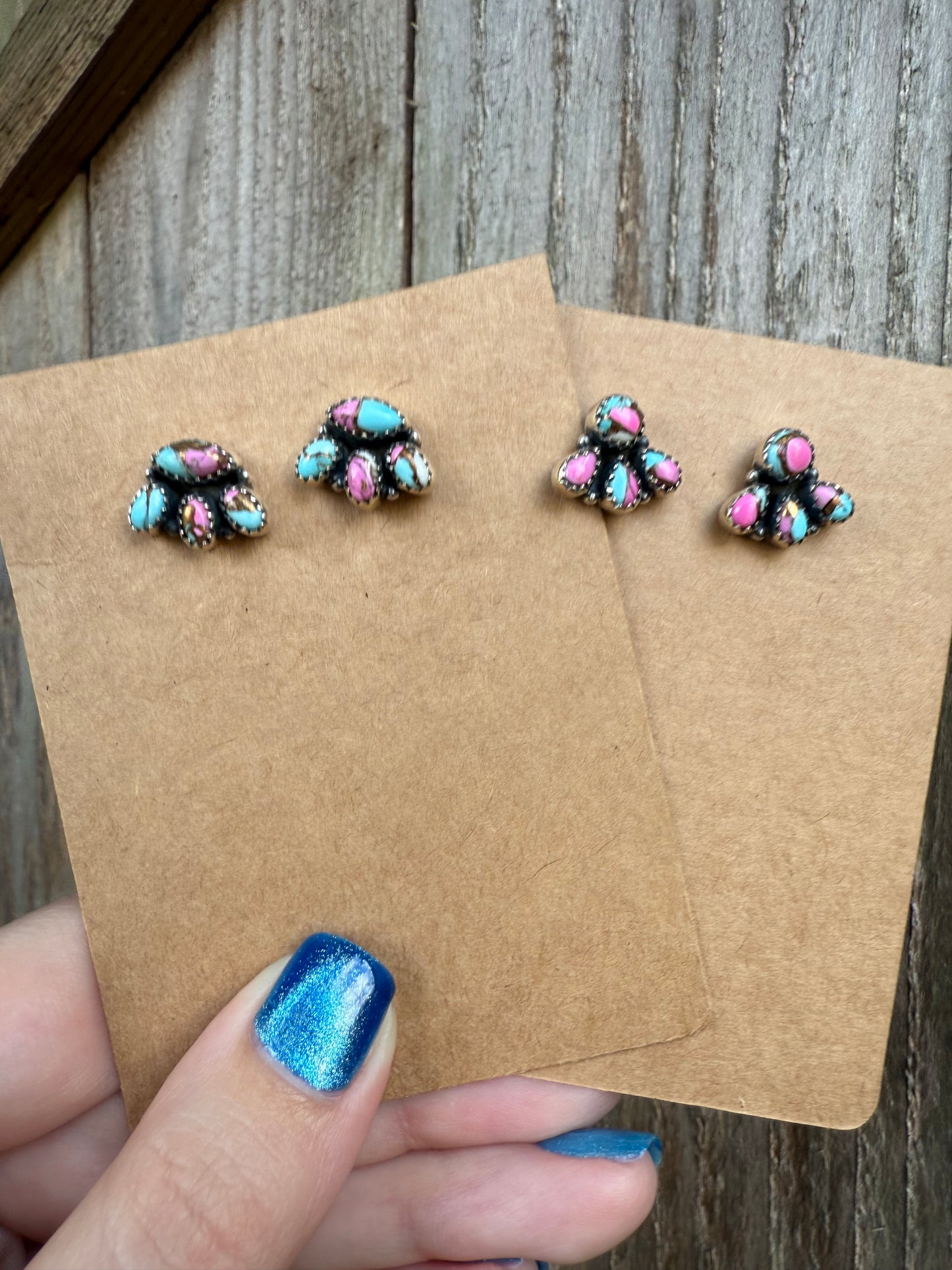 Cotton Candy Turquoise Half Cluster Sterling Silver 925 Stud Earrings