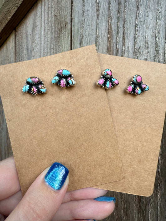 Cotton Candy Turquoise Half Cluster Sterling Silver 925 Stud Earrings
