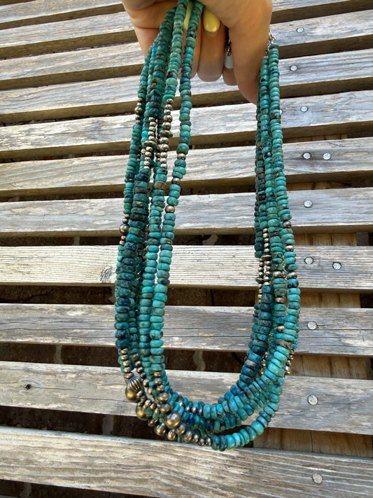 Turquoise and Desert Pearl Sterling Silver 18-20 Inch Necklace