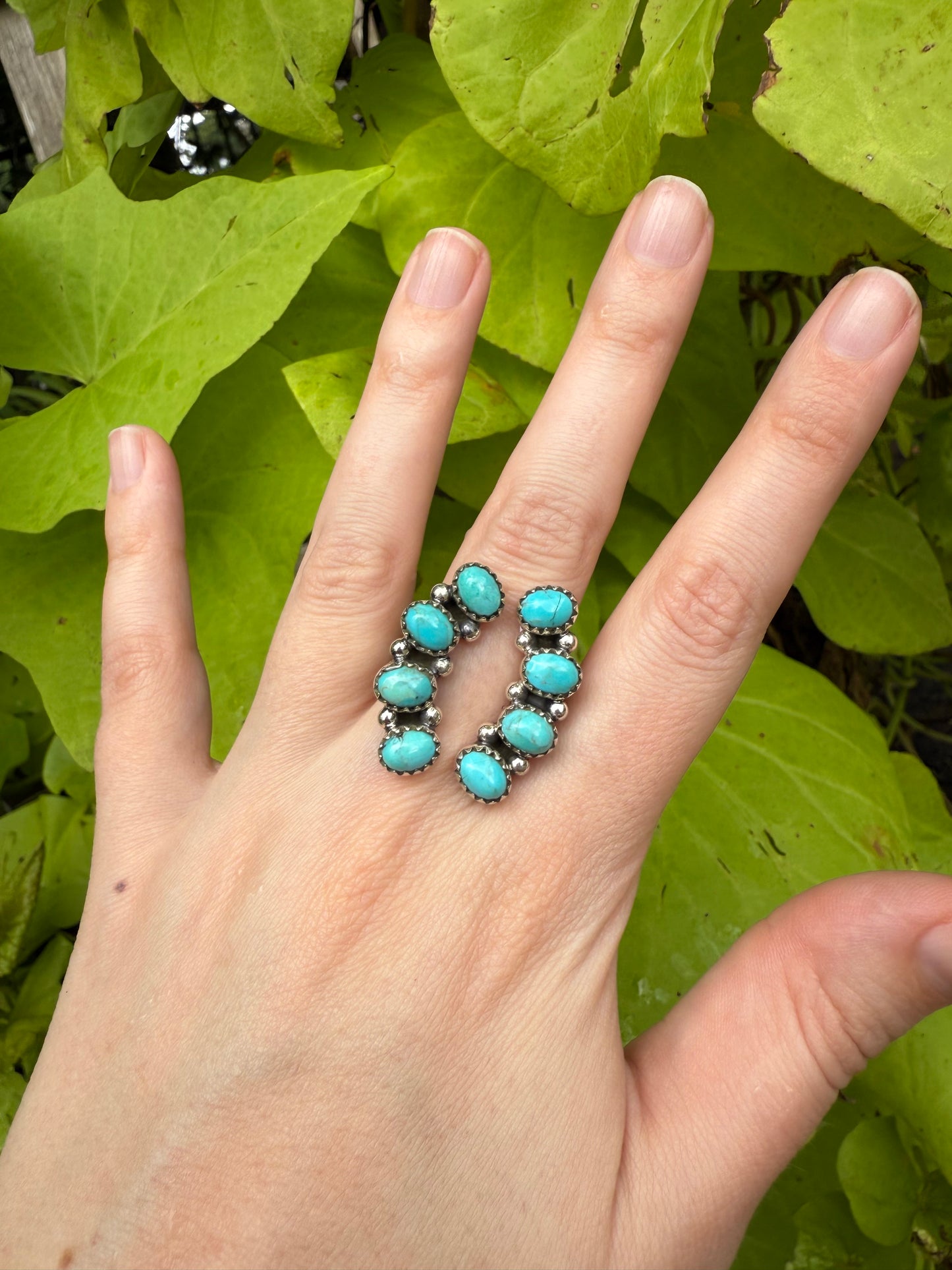 Kingman Turquoise Statement Sterling Silver Floater Ring Size 7-8