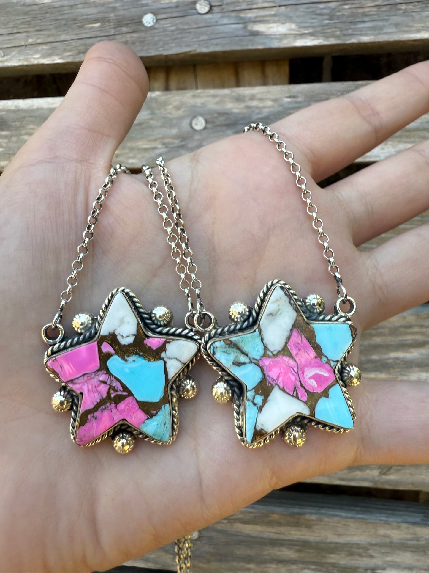 Cotton Candy Turquoise Big Star Sterling Silver 925 Necklace