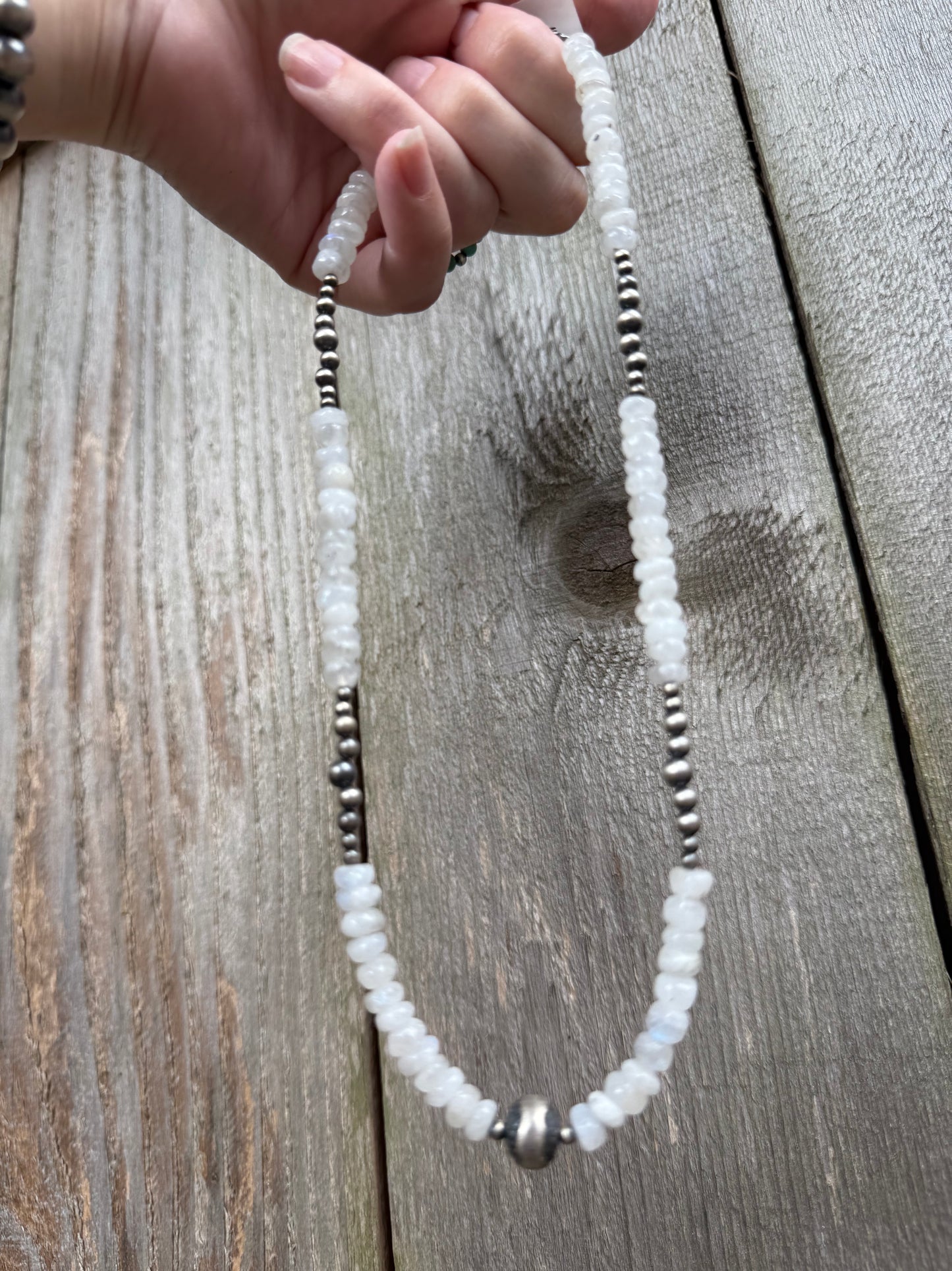 Rainbow Moonstone and Desert Pearls Sterling Silver 18-20 Inch Necklace