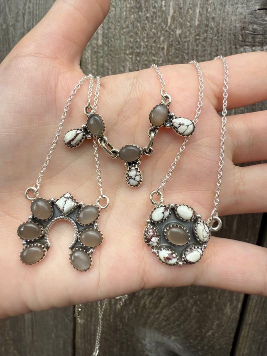 Chocolate Moonstone And Wild Horse Sterling Silver Necklace