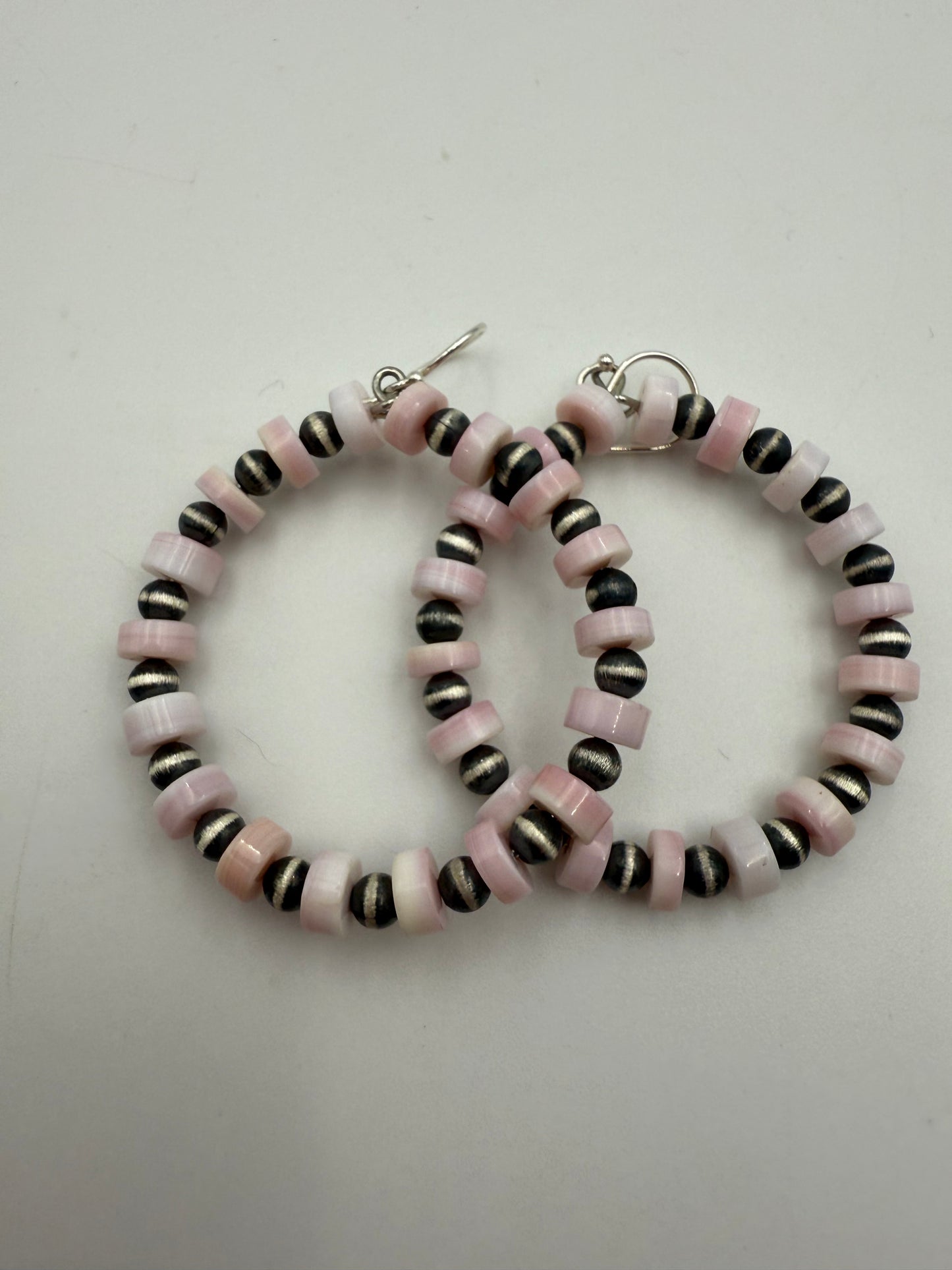 Pink Conch and Desert Pearl Sterling Silver 925 Hoop Earrings