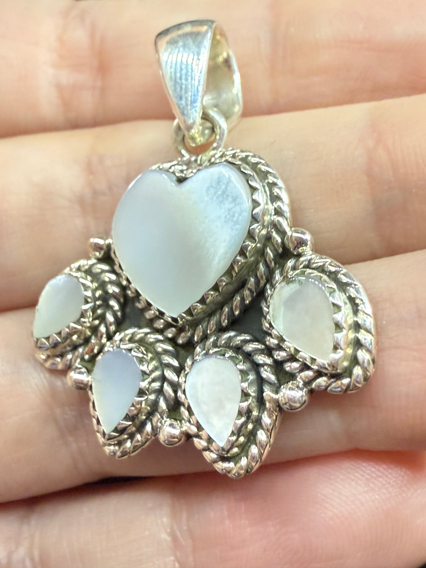 White Shell Paw Print Sterling Silver Pendant
