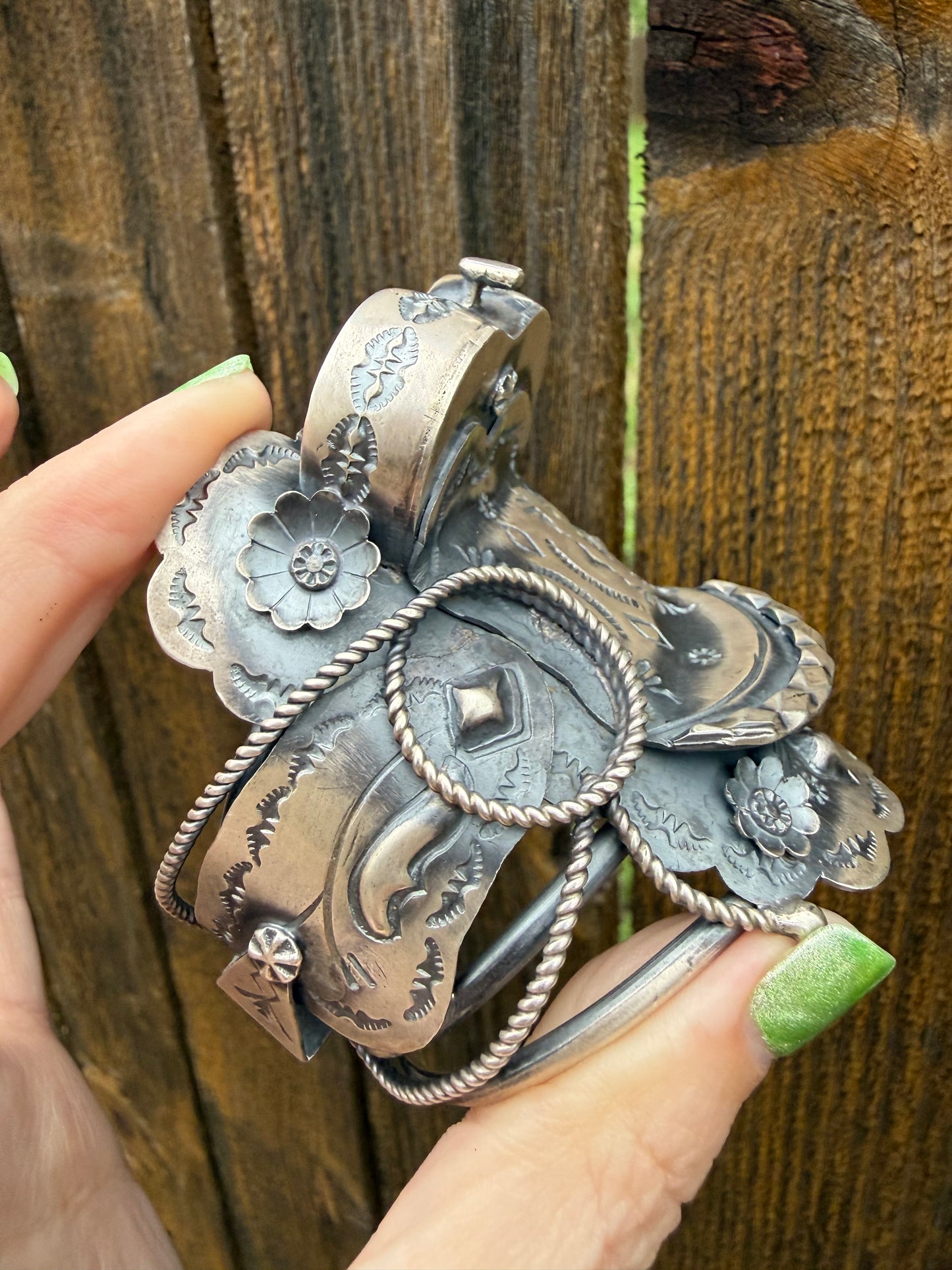 Navajo Saddle Sterling Silver Cuff By Tim Yazzie