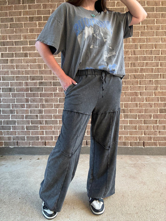 Wanderlust Mineral Wash Patchwork Tiered Wide Leg Pants