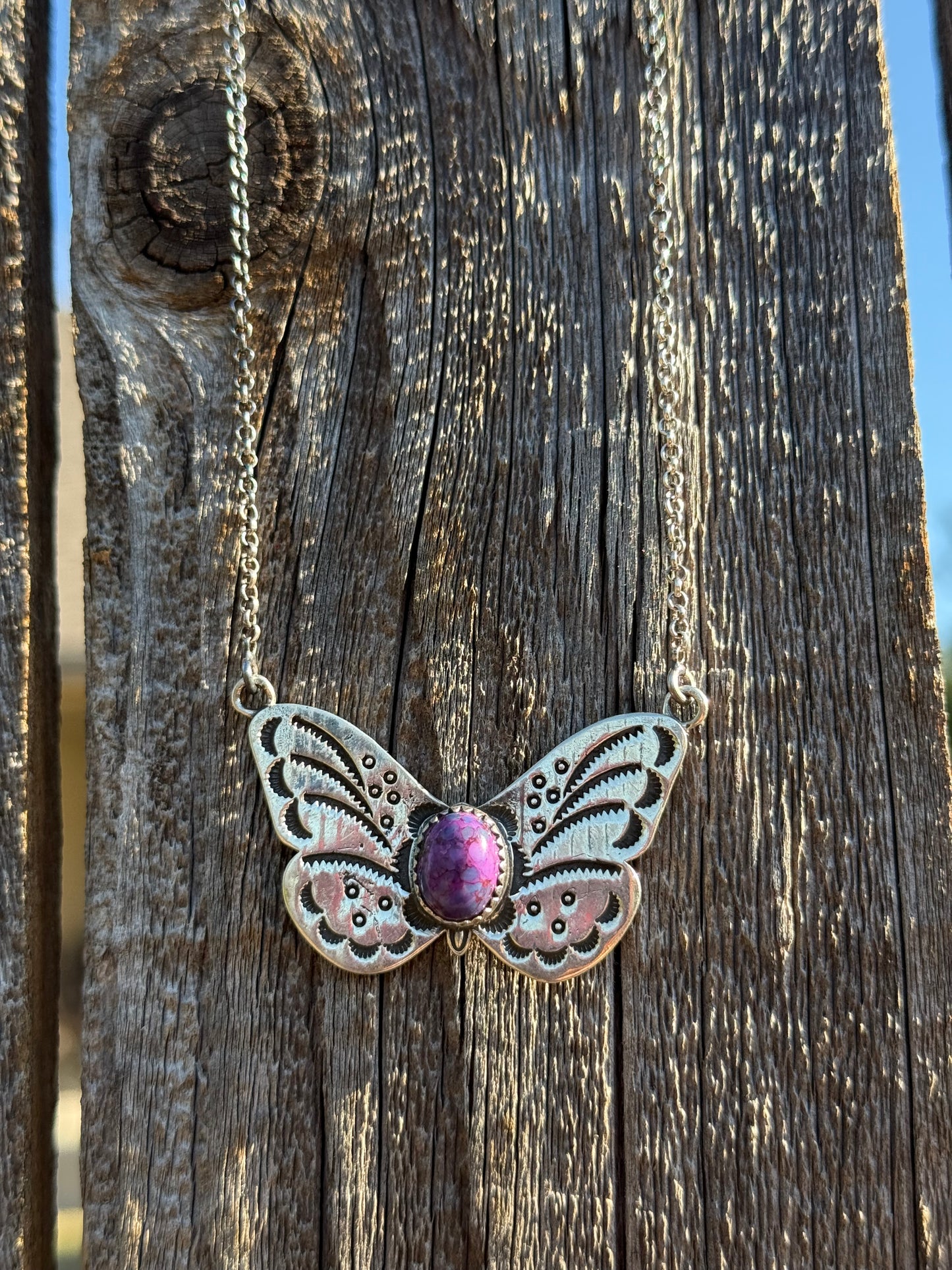 Purple Mojave Silver Butterfly Sterling Silver 925 Necklace