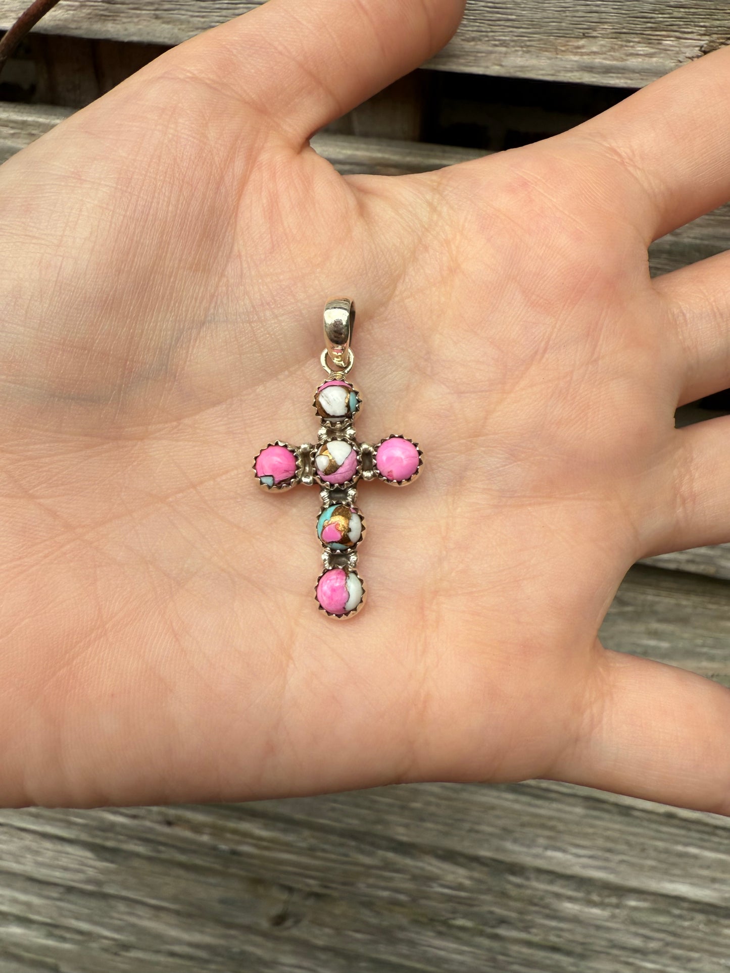Cotton Candy Turquoise Sterling Silver Cross Pendant