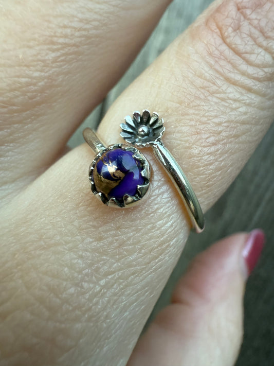 Purple Mojave Flower Floater Sterling Silver Ring - Size 6-6.5