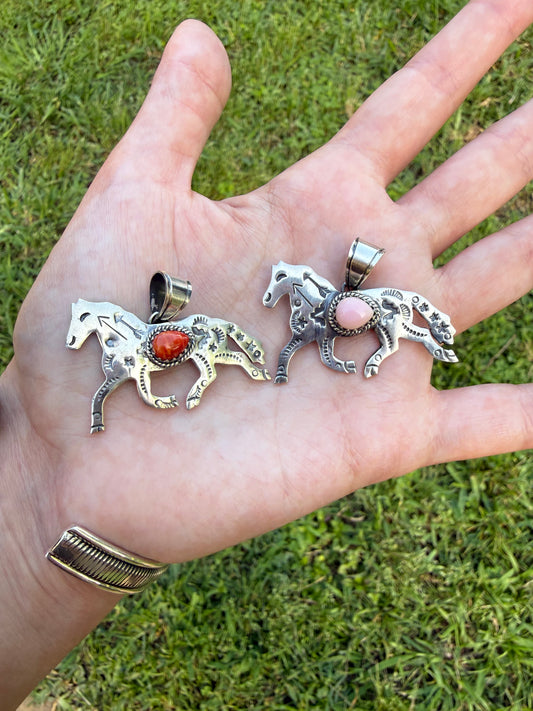 Pink Conch or Orange Spiny Horse Sterling Silver Pendant