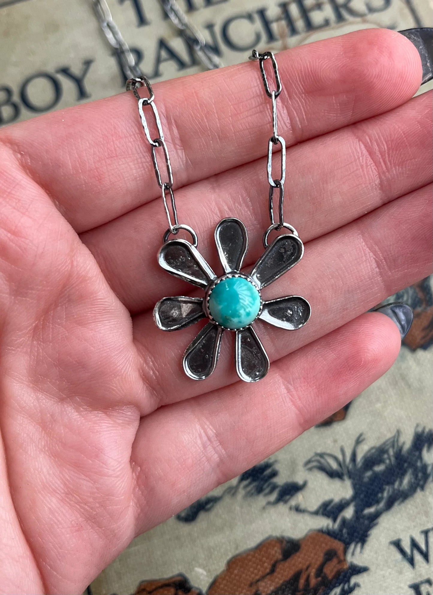 Pilot Mountain Turquoise Flower Necklace By Midwest Western Wear