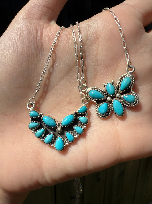 Turquoise Cluster Sterling Silver Paperclip Chain Necklace