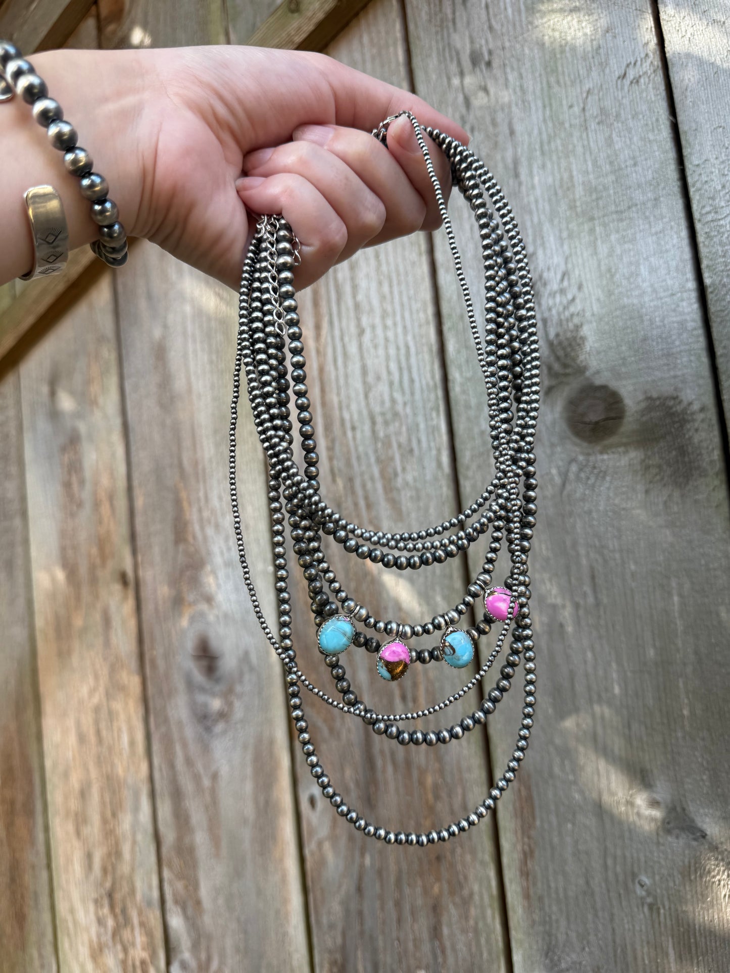 Cotton Candy Turquoise and Desert Pearl Sterling Silver Necklace