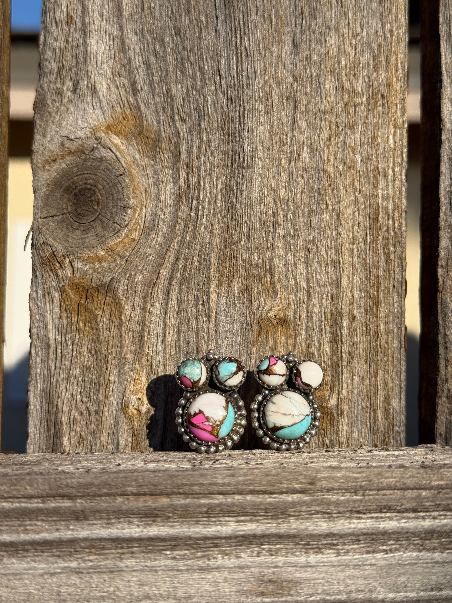 Cotton Candy Turquoise Mickey Mouse Sterling Silver 925 Earrings