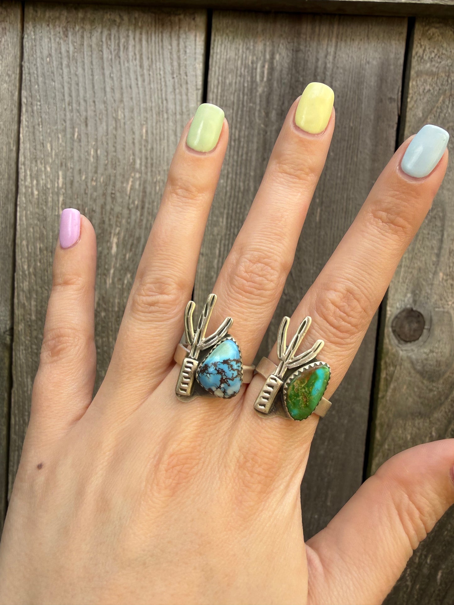 Sonoran Gold and Golden Hills Turquoise Cactus Adjustable Sterling Silver Ring