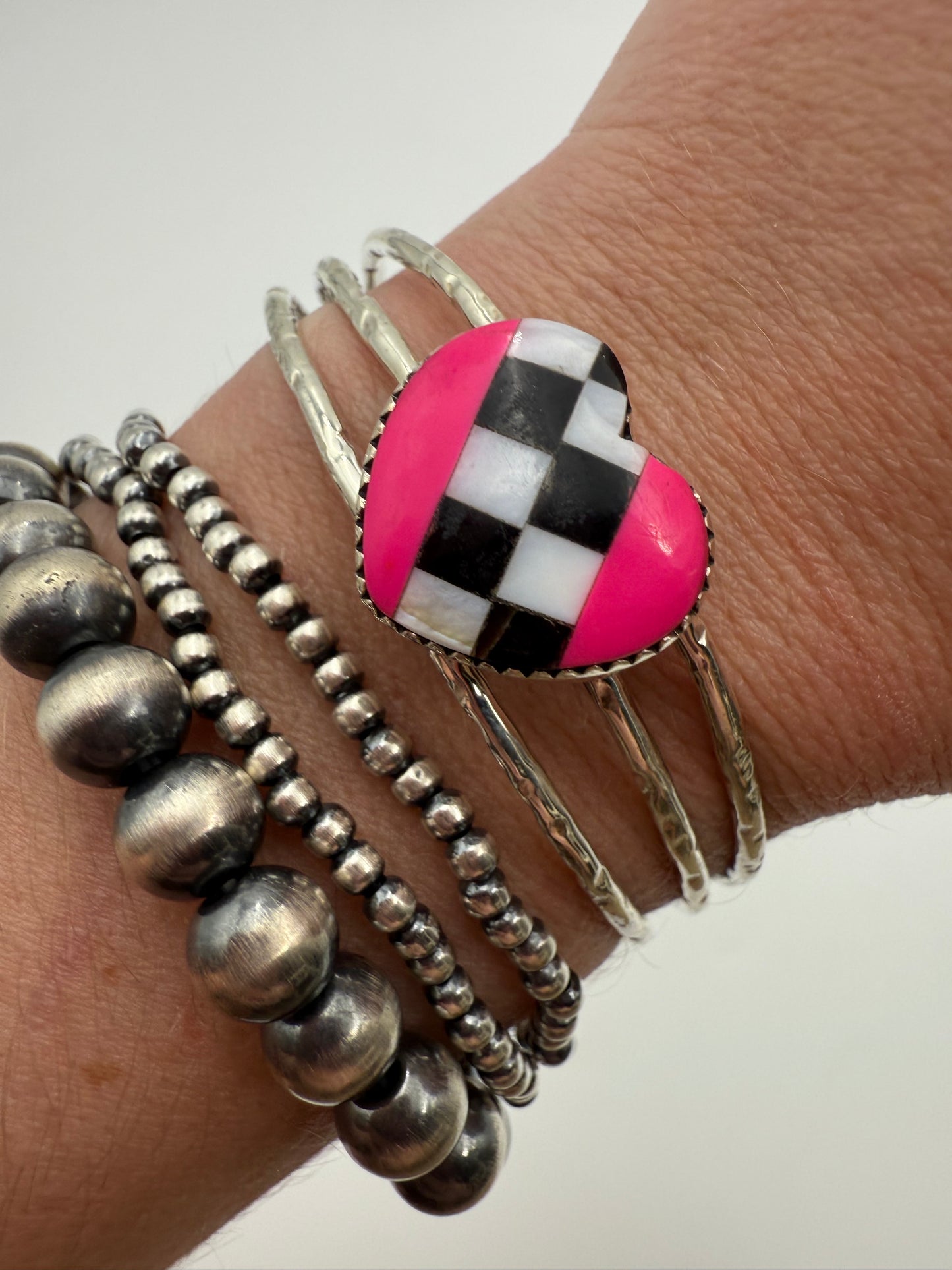 Checkered Heart Sterling Silver Cuff