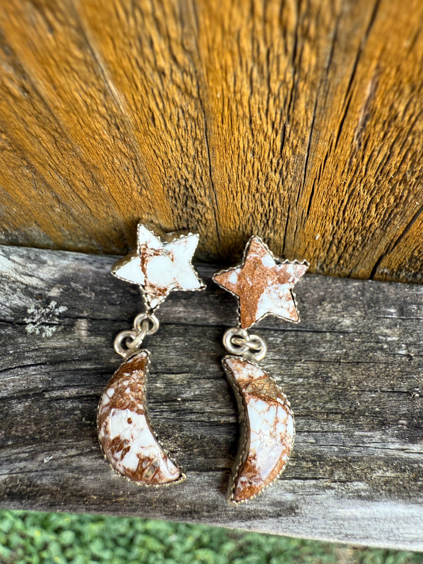 Wild Horse Star and Moon Sterling Silver Gemstone Earrings