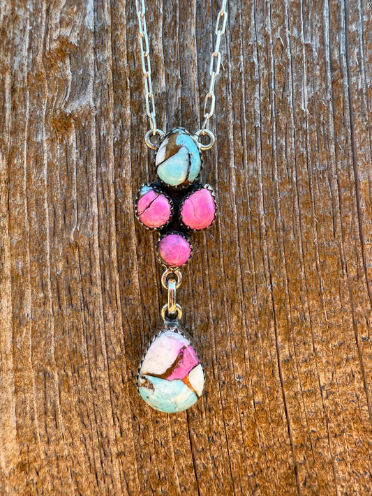 Cotton Candy Turquoise Lariat Paperclip Chain Pendant 925 Sterling Silver Necklace