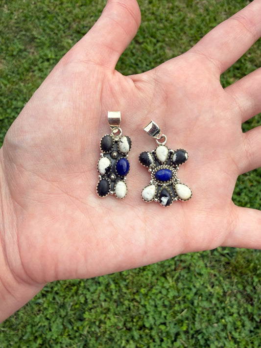 White Buffalo and Blue Lapis Sterling Silver Pendant
