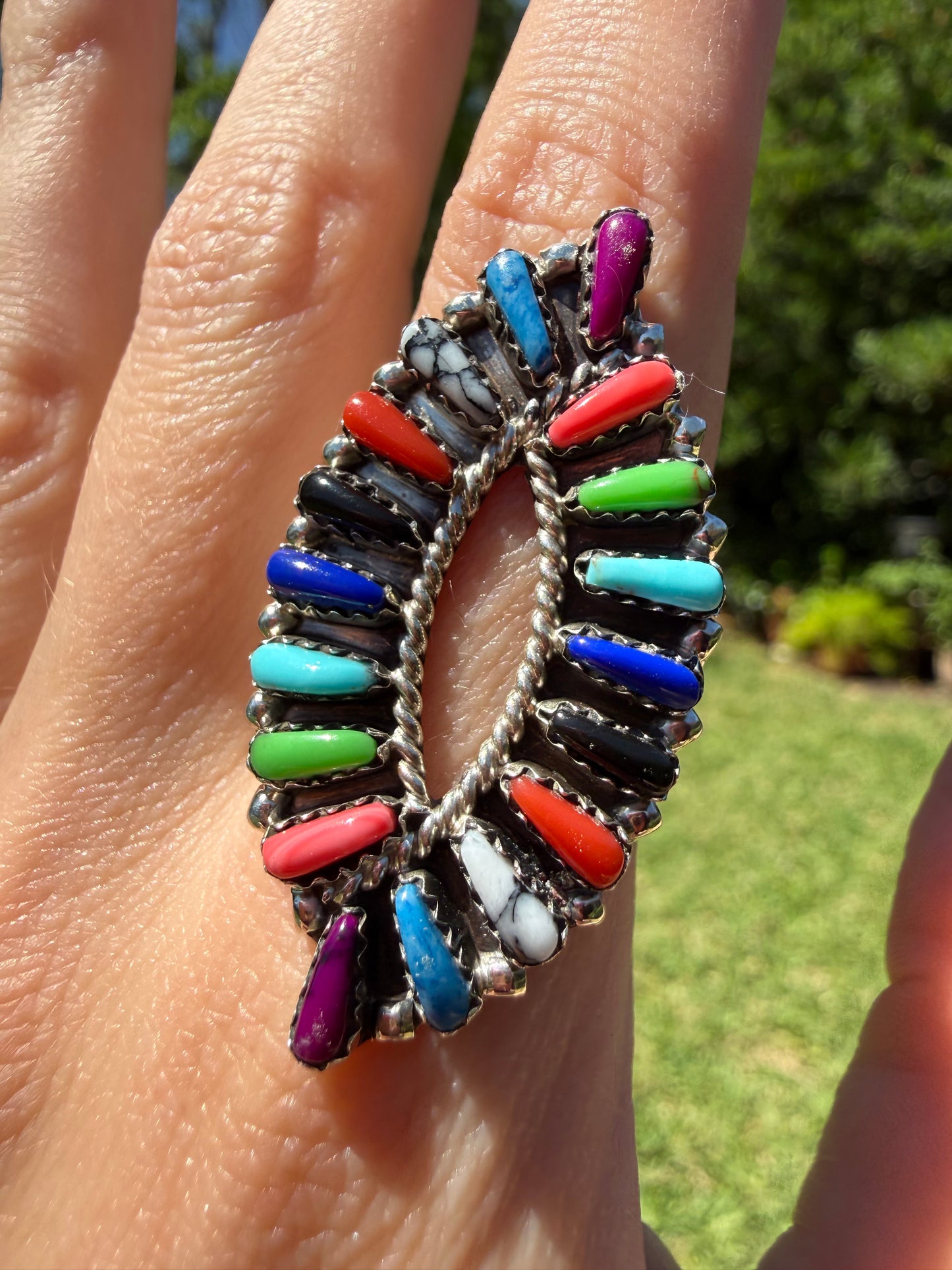Navajo Multi Stone Cluster Sterling Silver Ring
