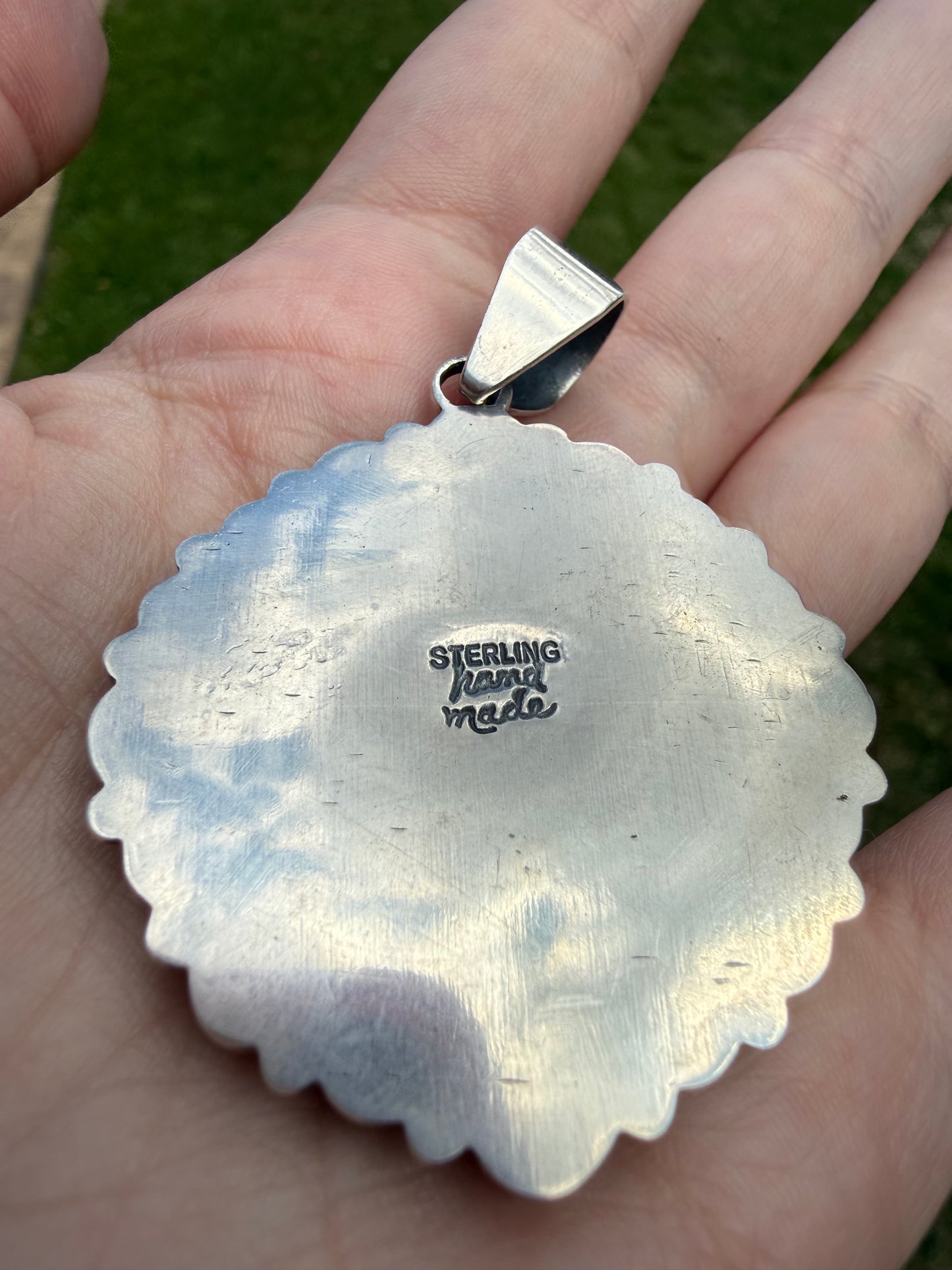 Kingman or Pink Conch Full Flower Coin Sterling Silver Pendant