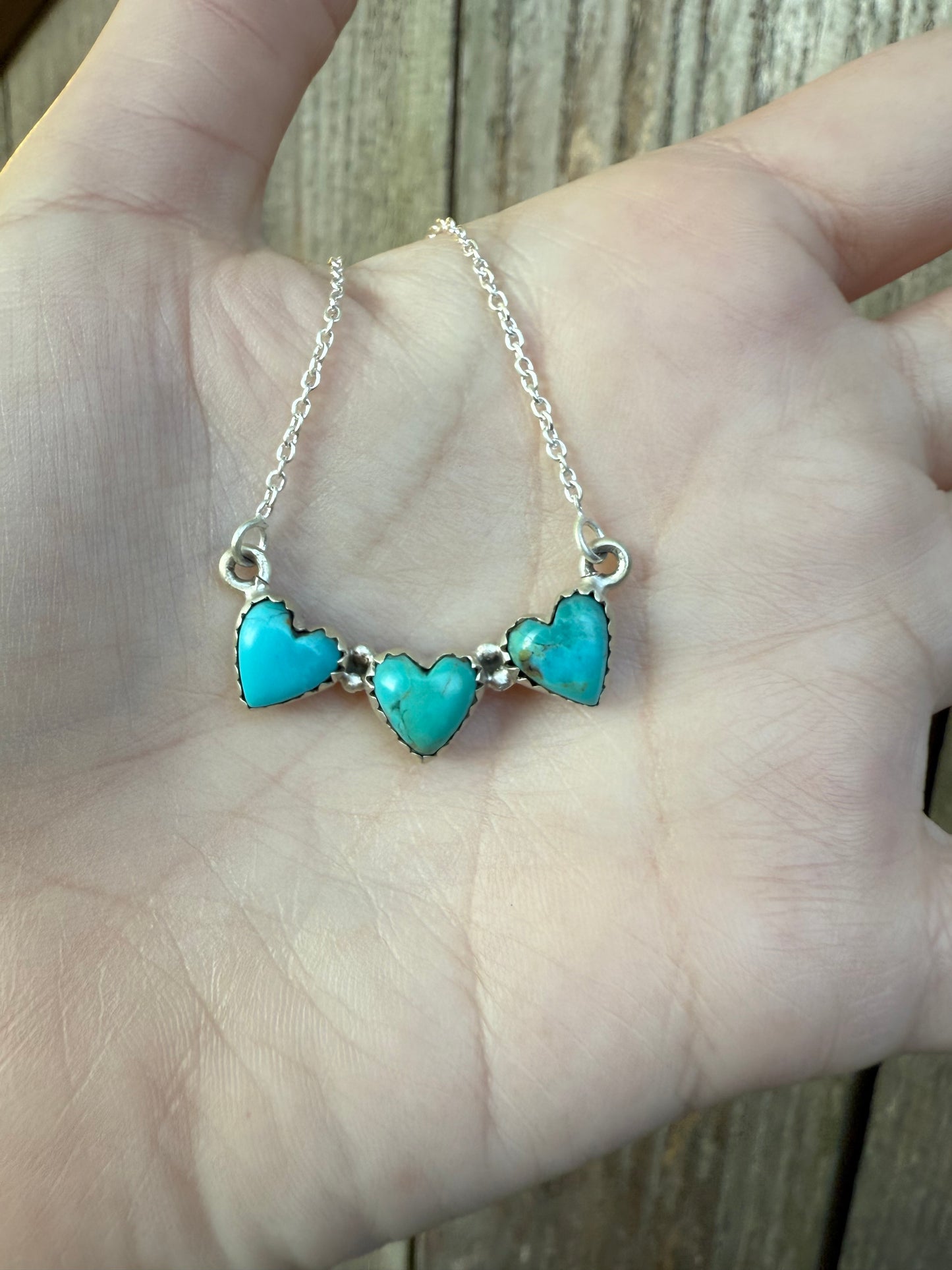 Turquoise Triple Heart Bar Sterling Silver Necklace